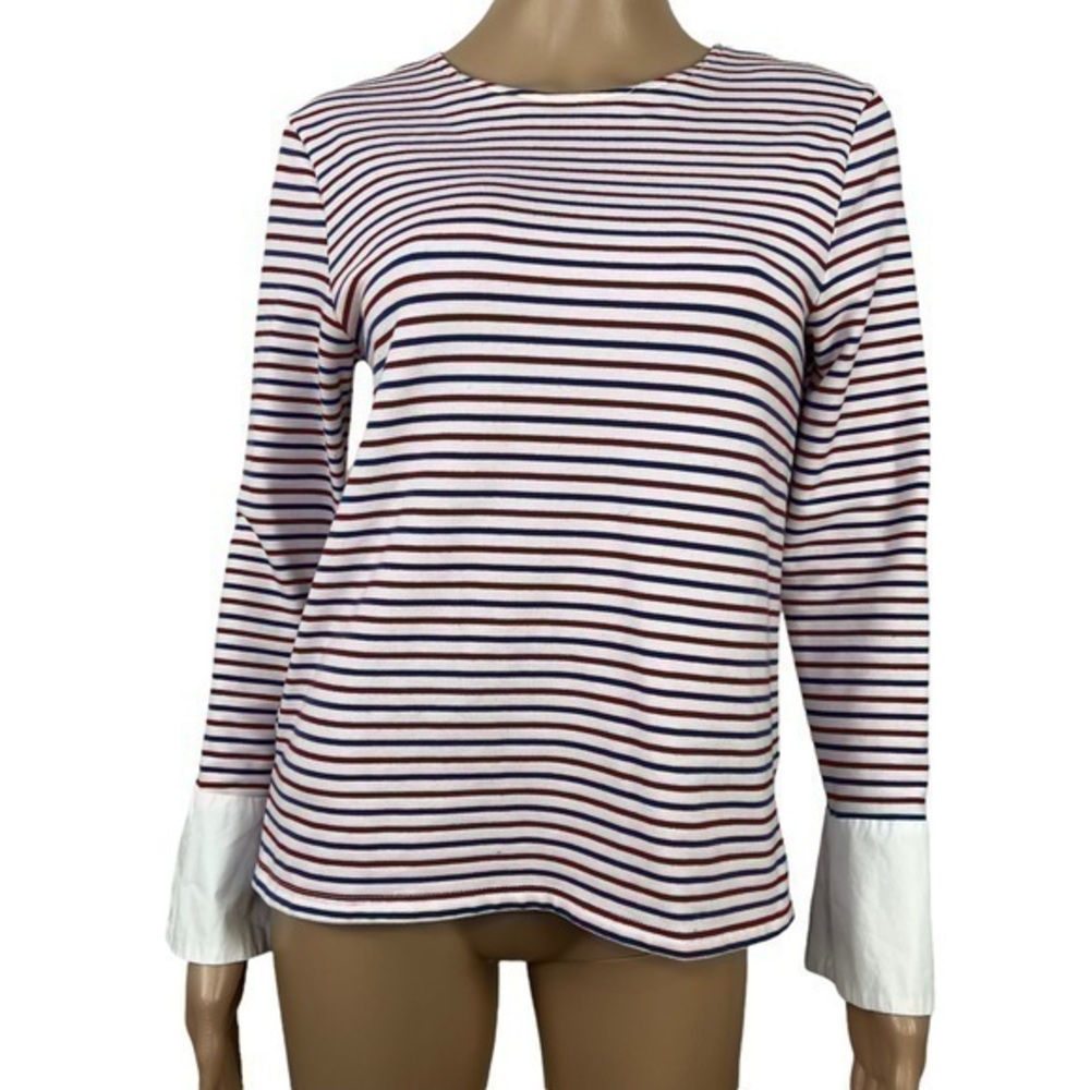 Anthropologie Deletta Women Top Striped Blouse Red White size M